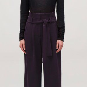 COS plum coloured wide-leg cropped culotte trousers